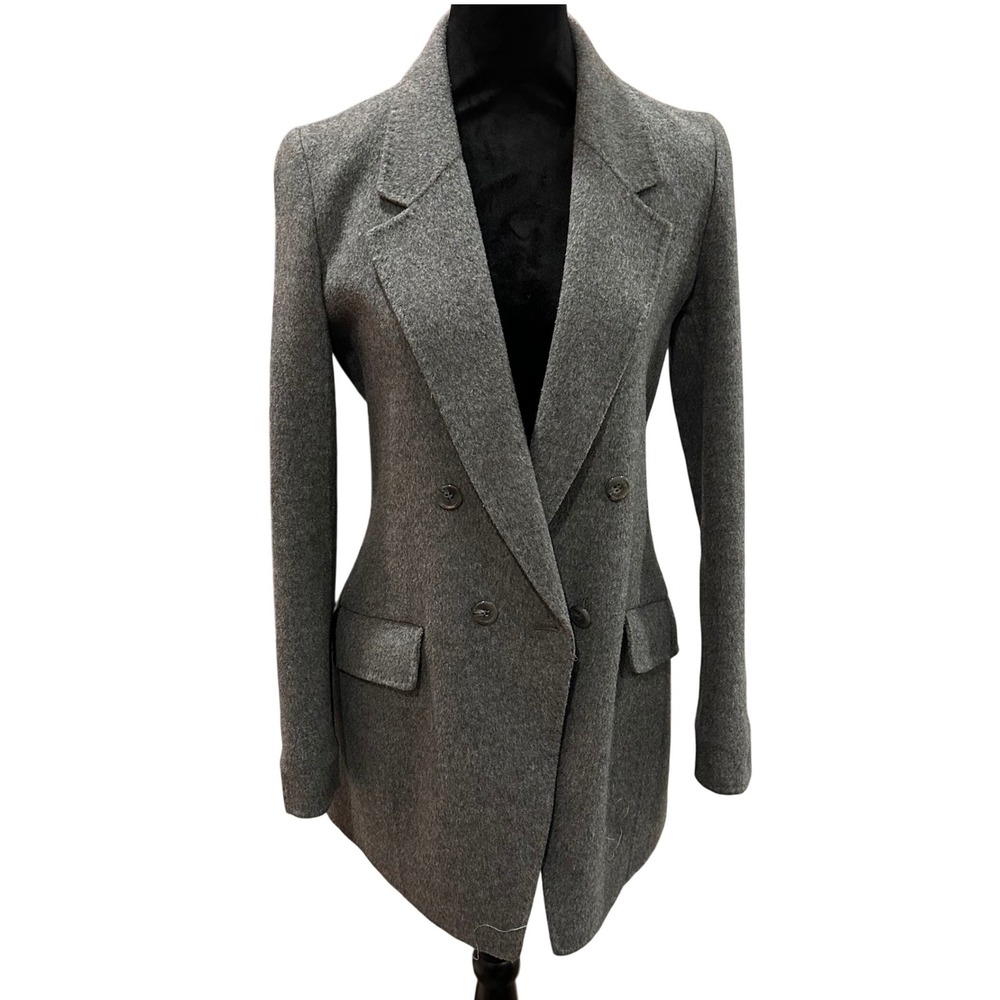 LIST Wool Double Breasted‎ Blazer 66 M Grey Korean Tailored Jacket Academic Chic